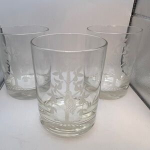 Bergdorf Goodman Partridge in a Pear tree crystal glass etched tumblers Set of 3